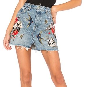 Grlfrnd Embroidered Denim Skirt